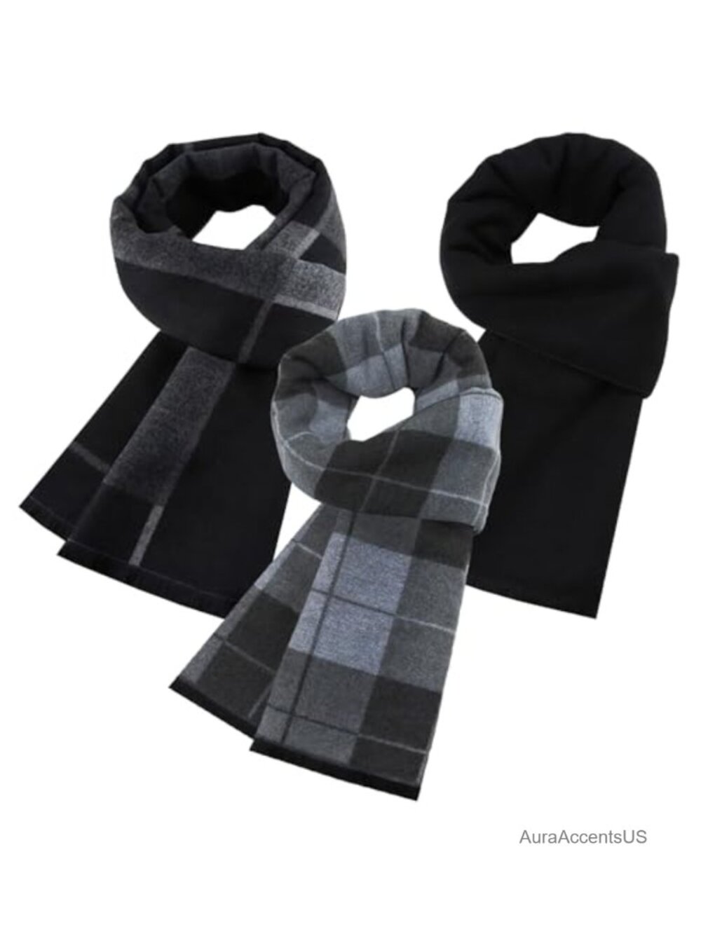 3 Pack Mens Winter Warm Scarf Viscose Polyester Checkered Tassel Scarves